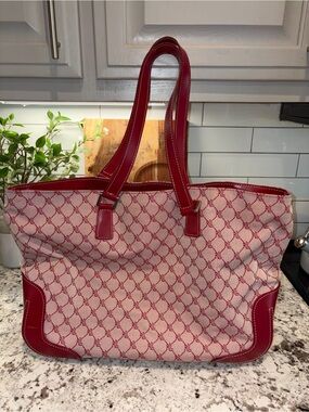 Lauren Ralph Lauren Red Monogram Tote Bag (Preowned)